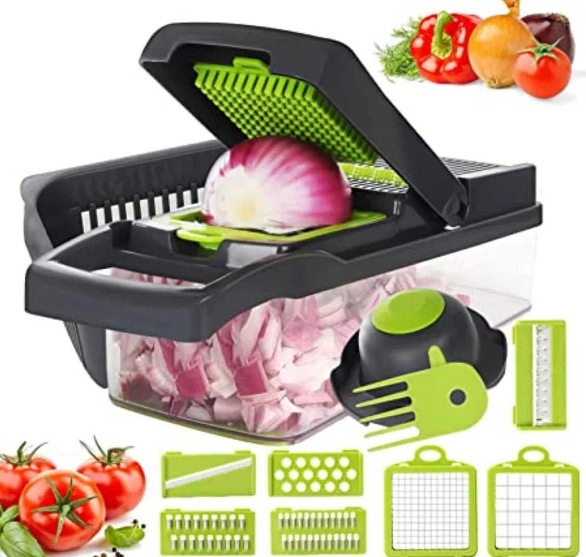 "Pro-Prep 4-in-1 Vegetable Chopper and Dicer in White with Stainless Steel Blades"